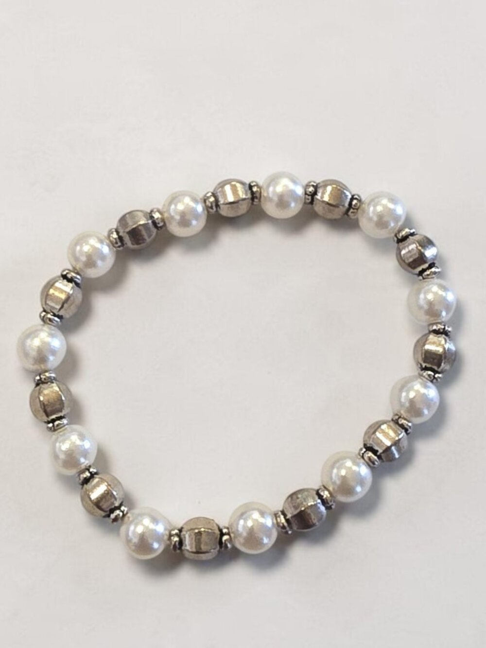 Costume Silver and Pearl Stretch Bracelet Handmade  - NWOT